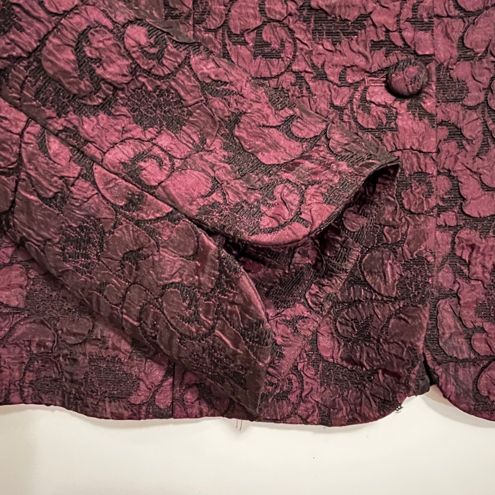 Tahari Blazer Womens 12 Burgundy Floral Jacquard 3-Button Tailored Career 1707 - Picture 13 of 14